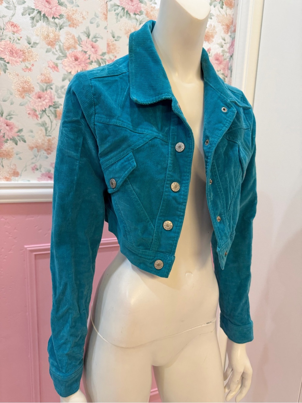 Y2K Teal Corduroy Cropped Jacket - Women's